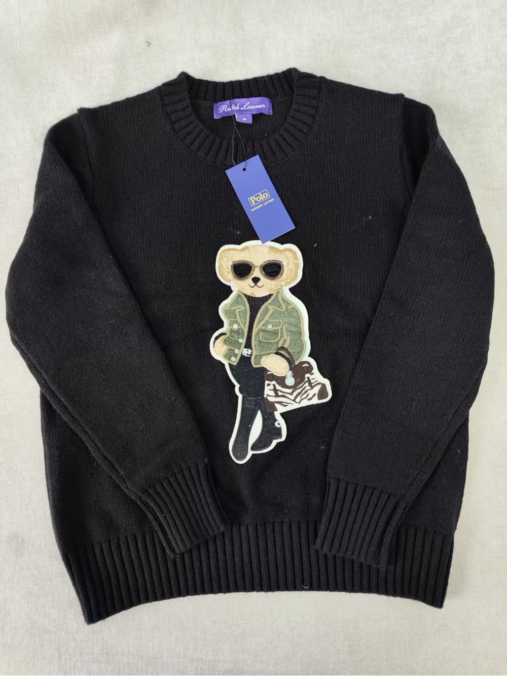 Polo by Ralph Lauren Black Crewneck Sweater with Bear Patch